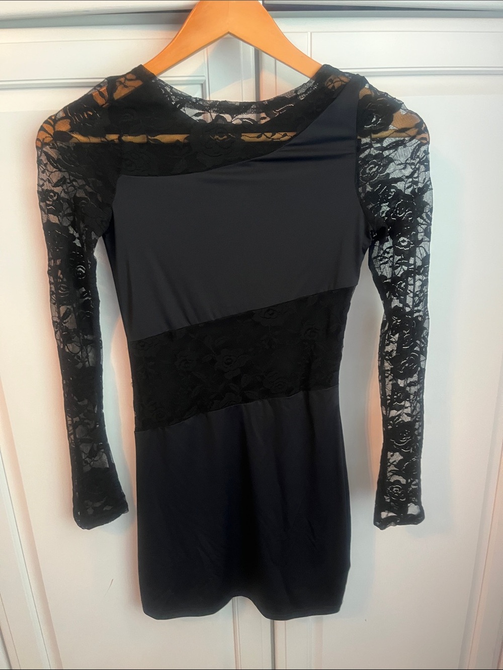Princess Polly Black Lace-Trim Long Sleeve Bodycon Dress